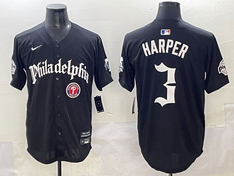 Men 2025 Philadelphia Phillies #3 Harper Black Five generations Joint Name Nike MLB Jersey style 7
